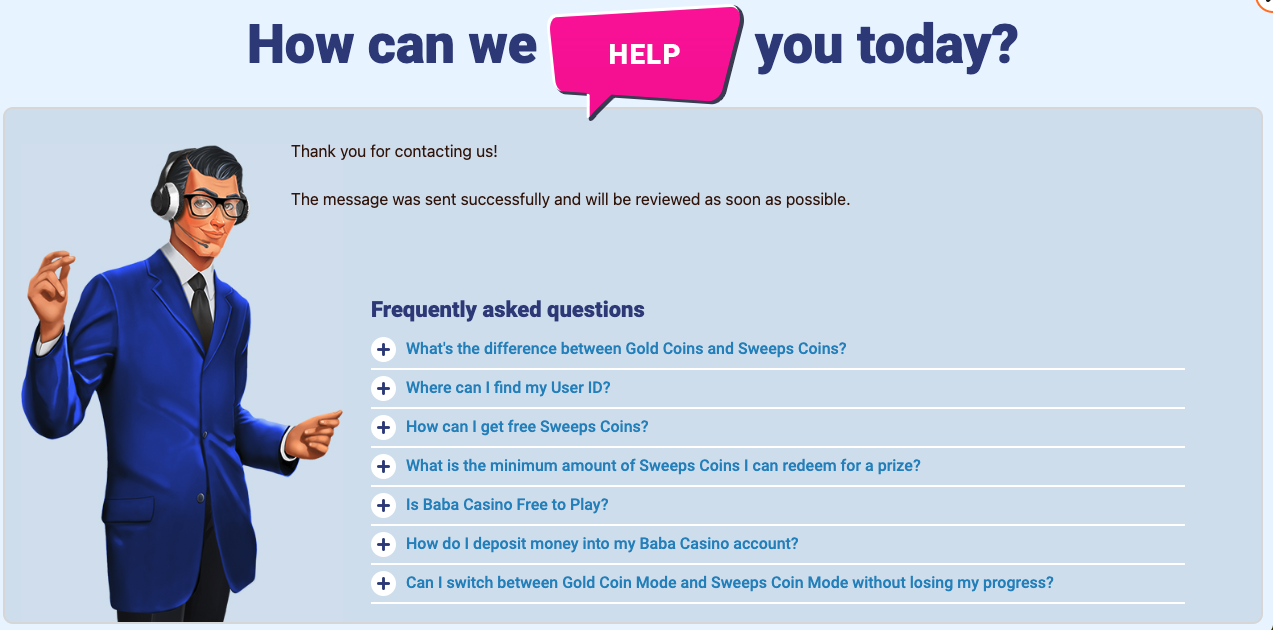 Baba Casino customer support