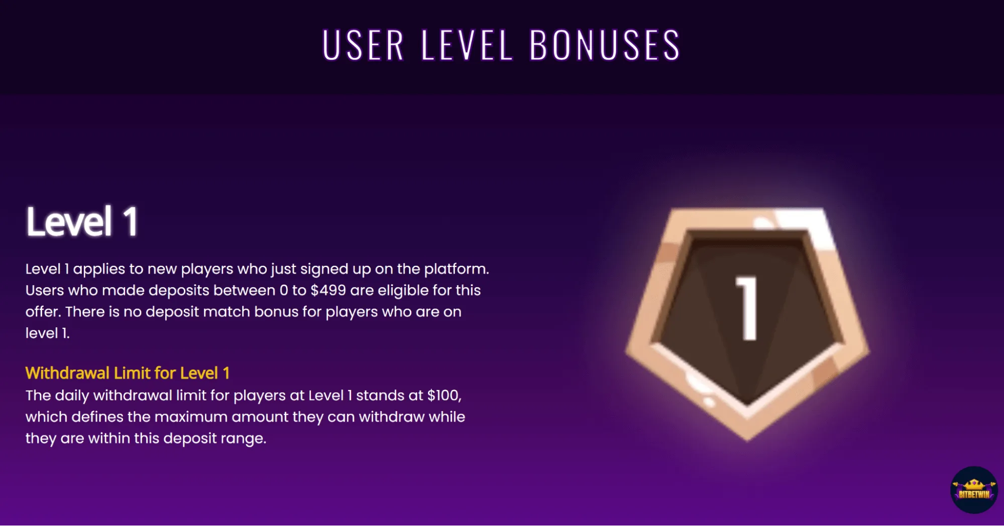 BitBetWin user level bonus