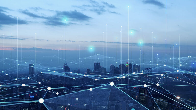 Computer Network Nodes Multi State Poker City Skyline