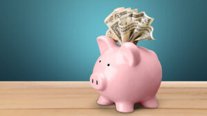 Piggy Bank Stuffed Dollar Bills Unspent Money
