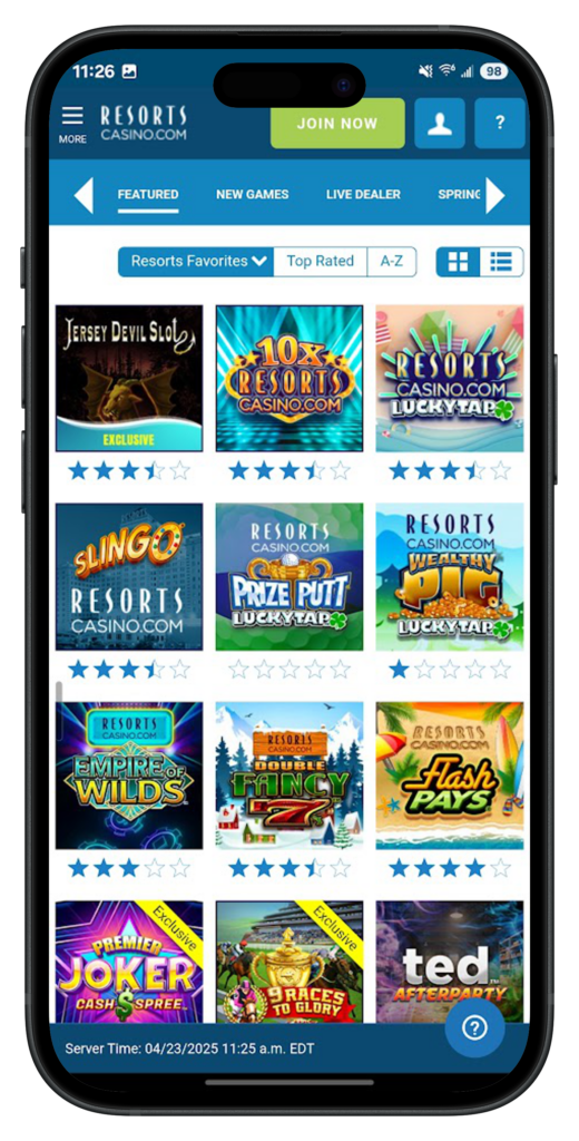 Resorts Casino App Game Catalog