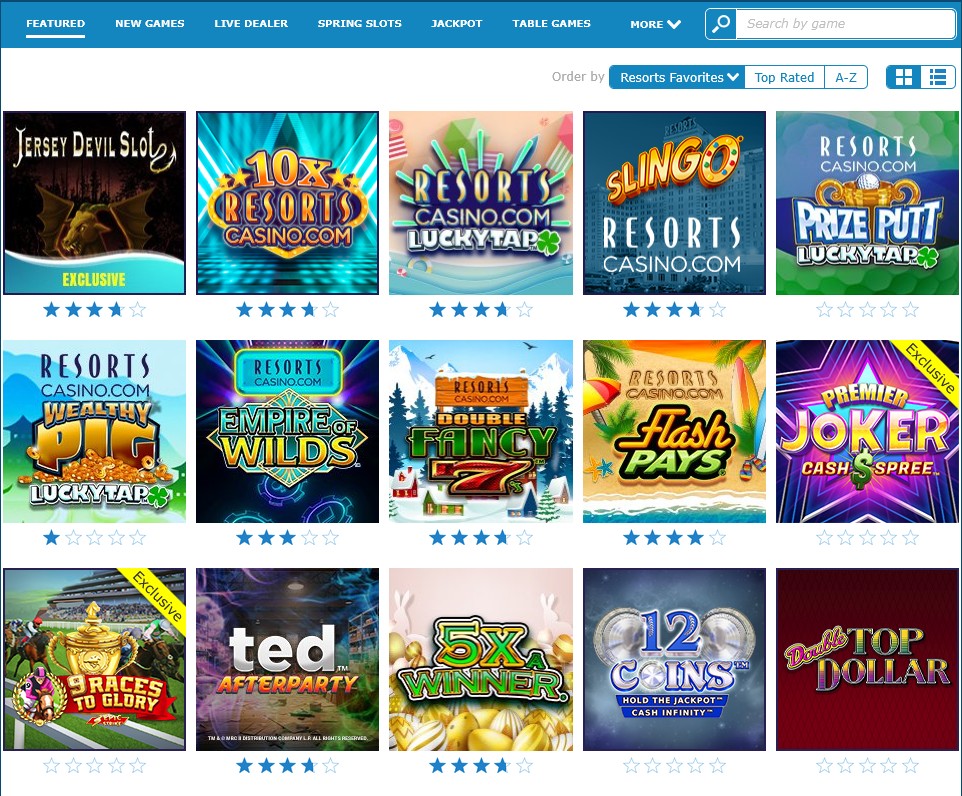 Resorts Online Casino Game Catalog