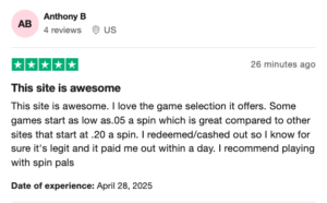 SpinPals Trustpilot review 2