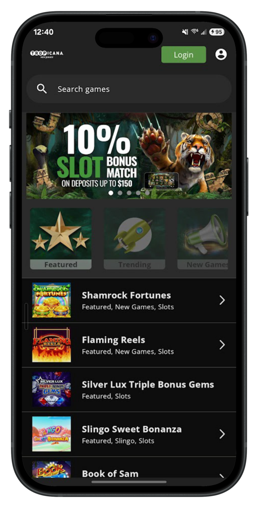 Tropicana Casino App Homepage