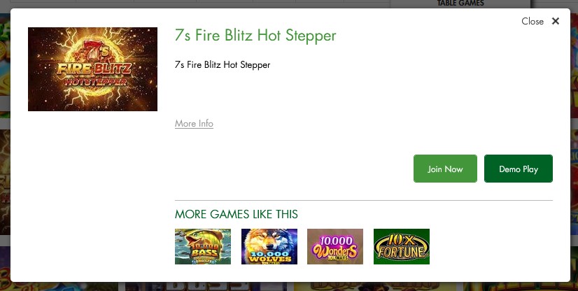 Tropicana Casino Game Info Popup
