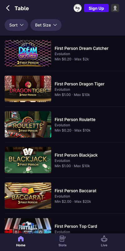 Hollywood Casino app table games