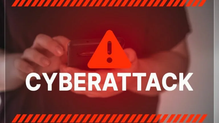 a warning sign on a screen indicating a cyberattack