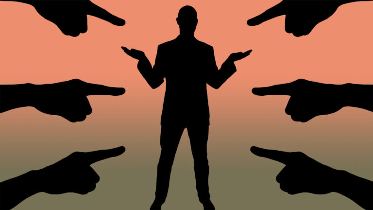Accusations pointing fingers business man silhouette