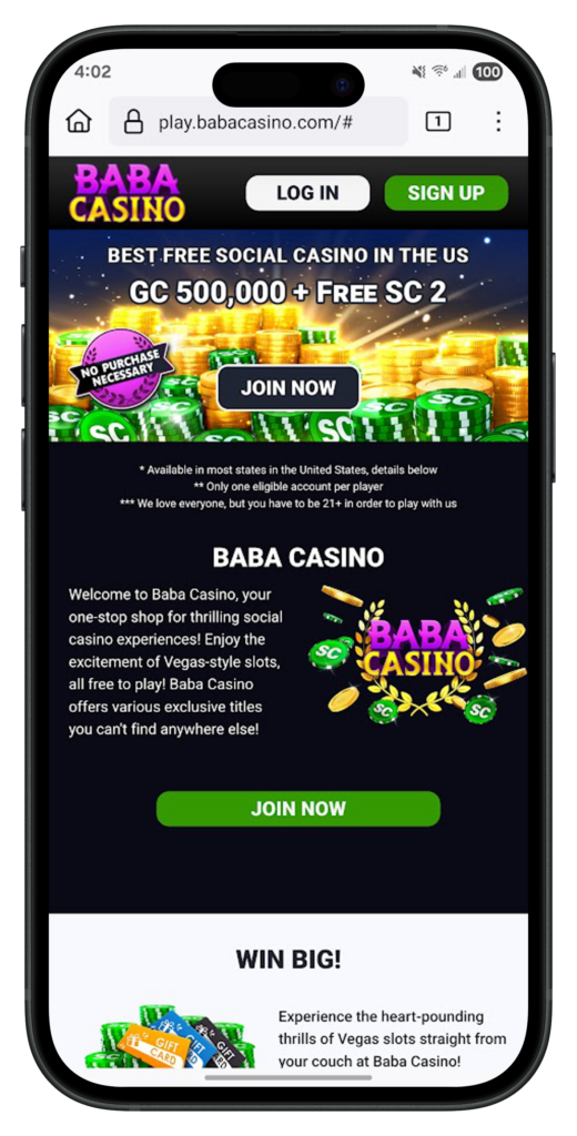 Baba Casino App Home
