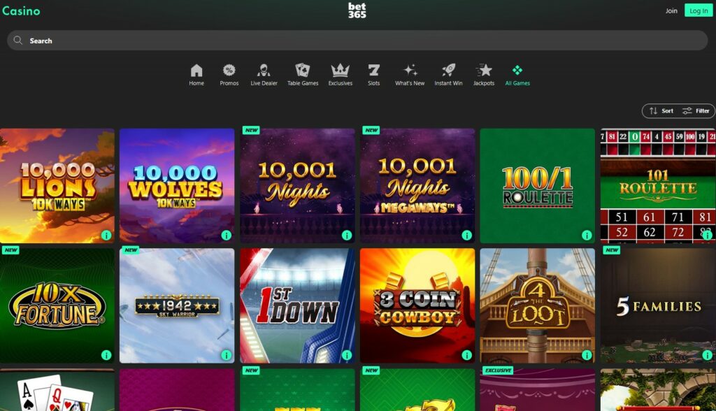 bet365 Casino Game Catalog