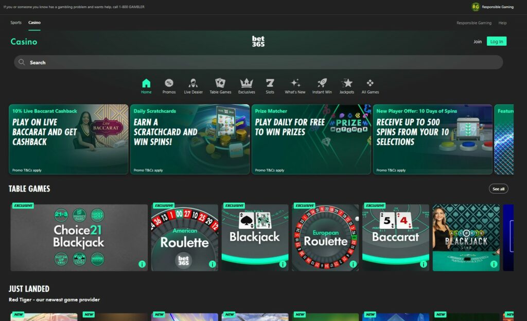 bet365 Casino Homepage