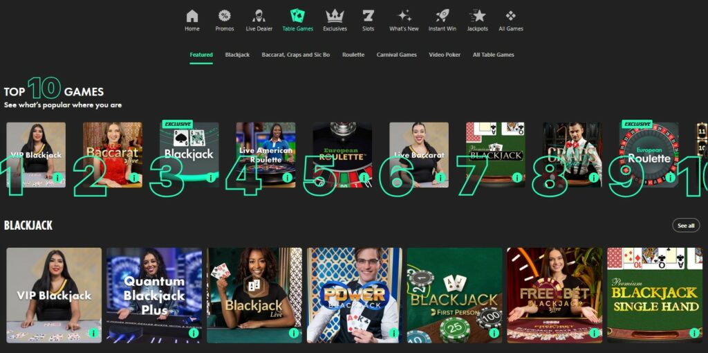 bet365 Casino Table Game Catalog