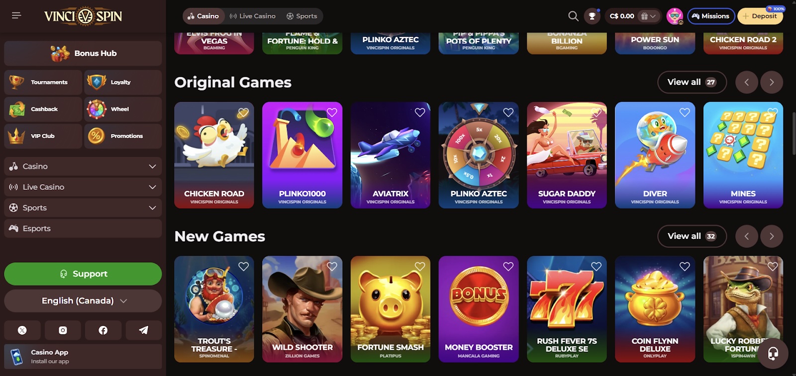 Vincispin Casino games