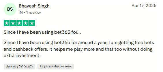 Trustpilot review of bet365