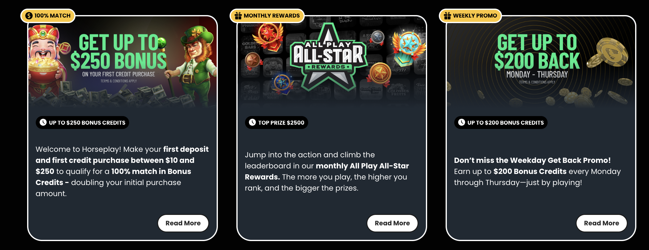 different Horseplay promotions on their website