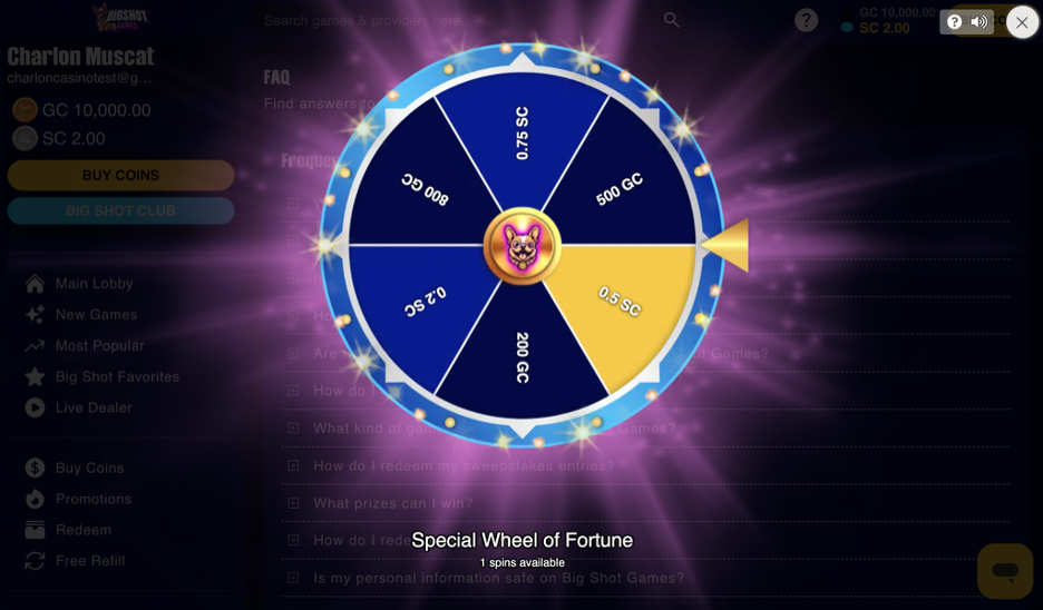 Big Shot Games Special Wheel of Fortune