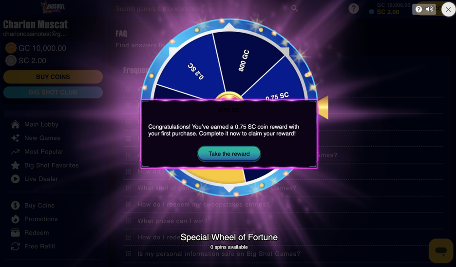 Big Shot Games Special Wheel of Fortune