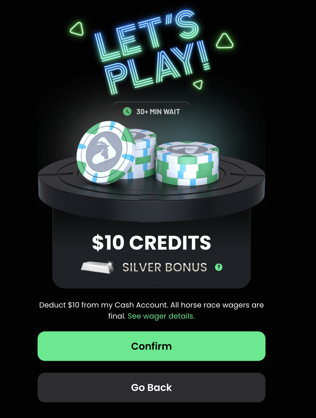 Let's Play $10 credits wager