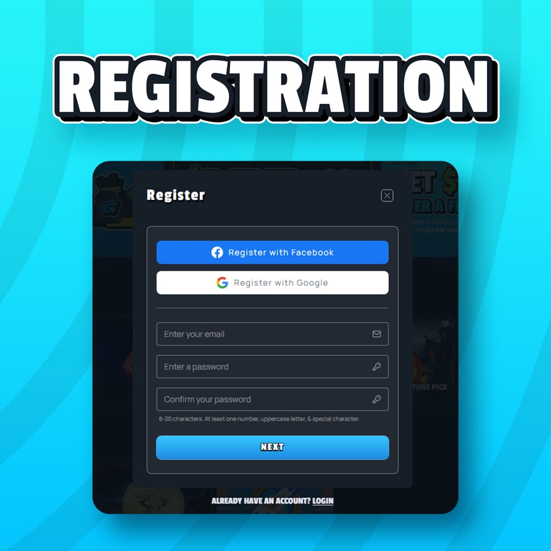 GiddyUp Registration page