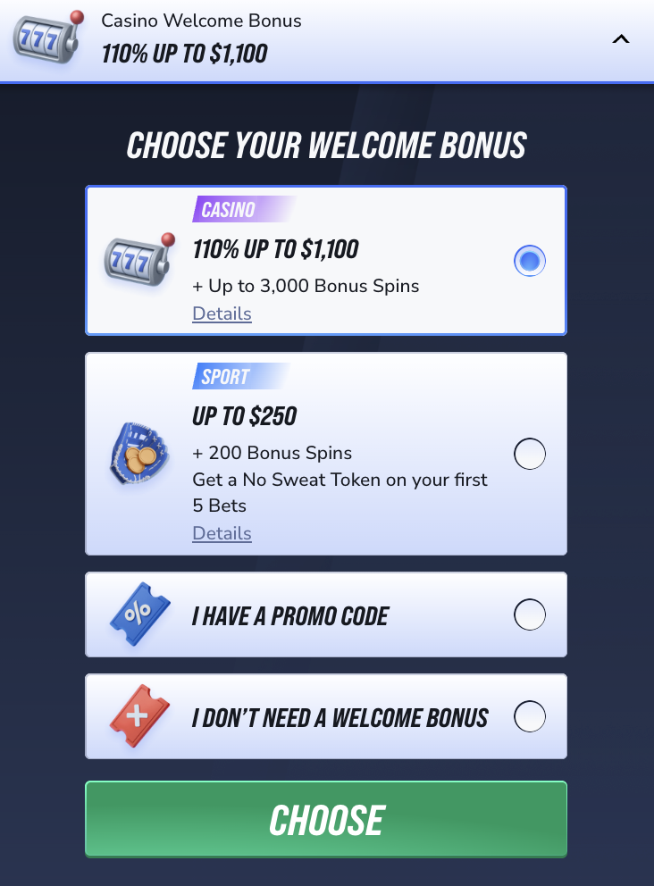 Betinia sign up bonus