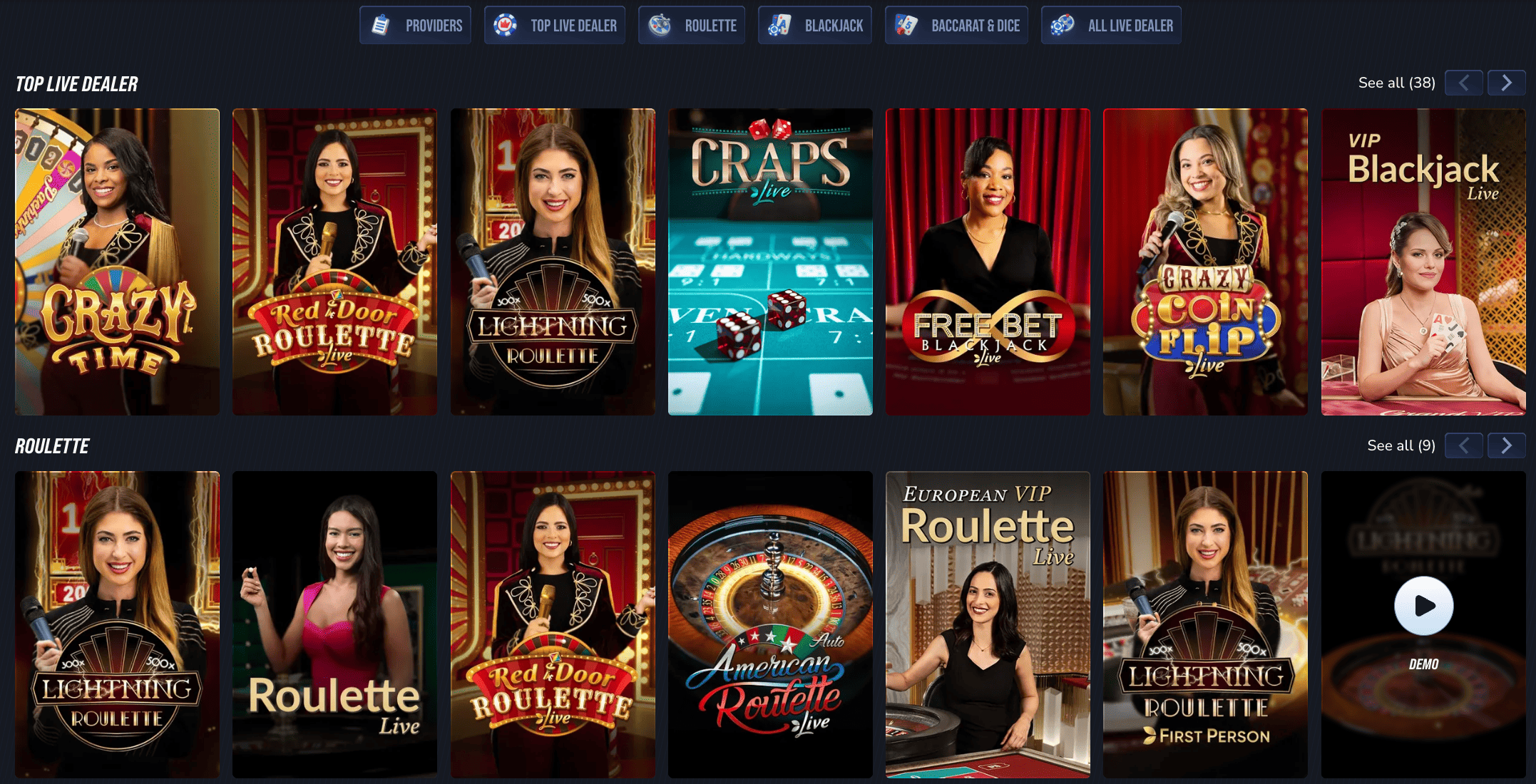 Betinia Live dealer games