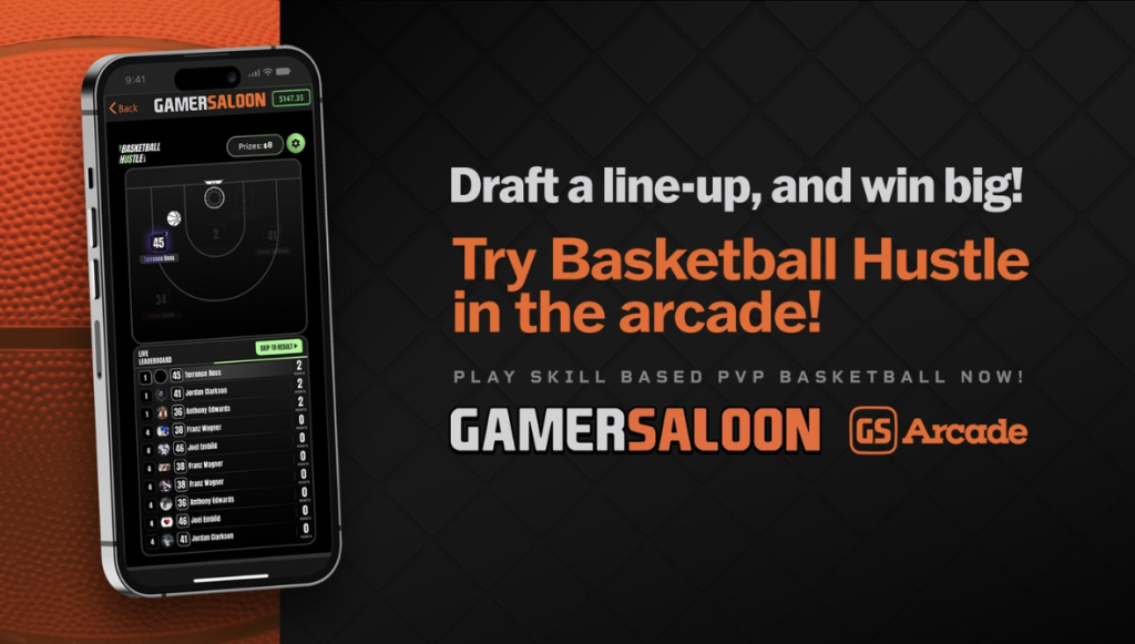 GamerSaloon Basketball Hustle - Draft a line-up, and win big! try Basketball Hustle in the arcade! Play skill based PVP Basketball now! GS Arcade