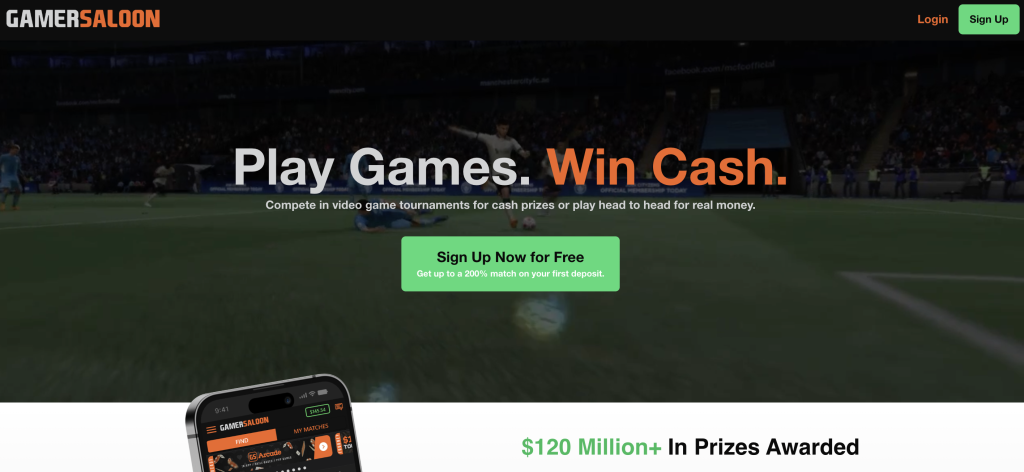 GamerSaloon Homepage_Play games_win cash_Get up to 200% match on your first deposit