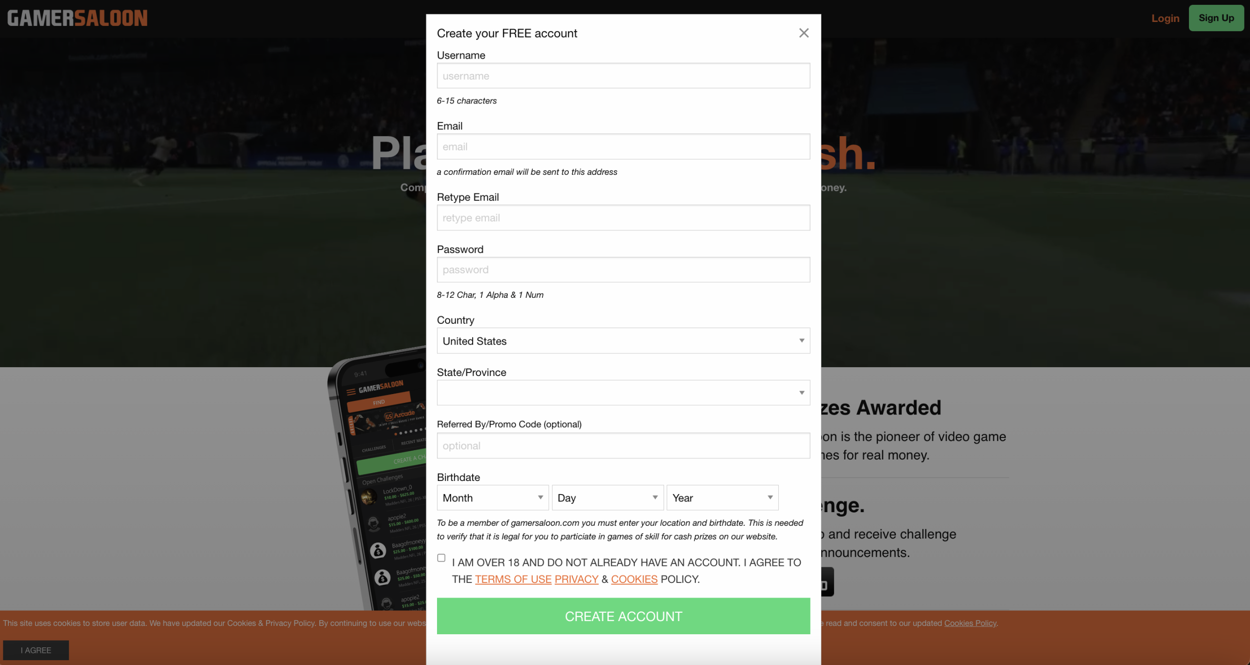 GamerSaloon Sign Up Page