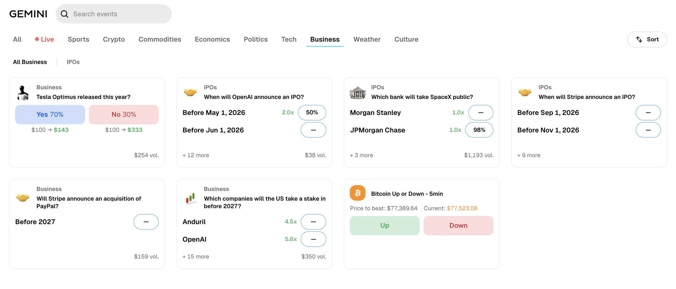 Gemini Business Prediction Market Category