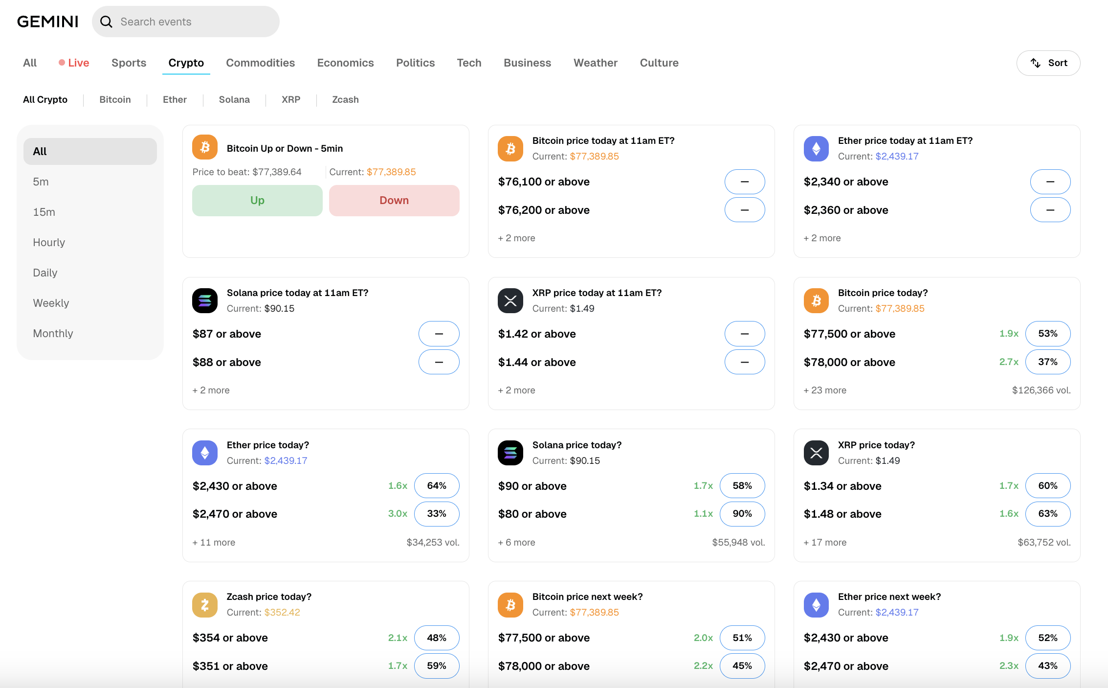 Gemini Crypto Prediction Market Category