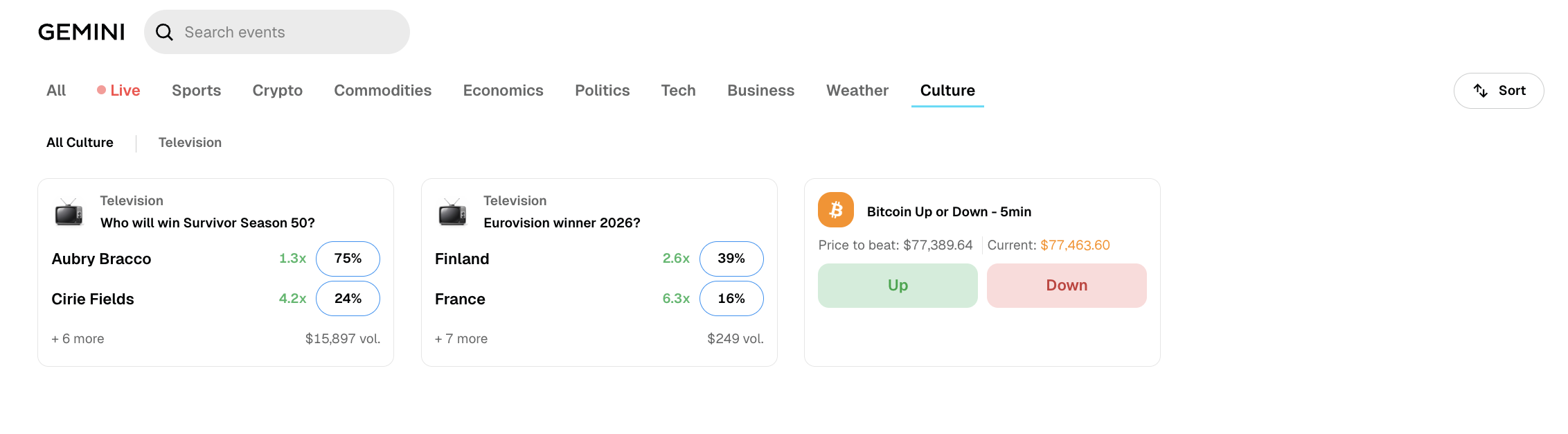 Gemini Culture Prediction Market Category