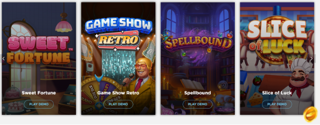 Latest Games from Neogame Studio (Powered by Aristocrat Interactive) - Sweet Fortune, Game Show Retro, Spellbound, Slice of Luck