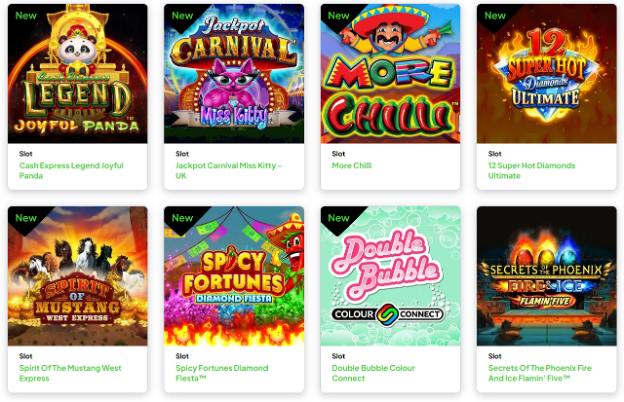 Popular Aristocrat Interactive Slots - Cash Express Legend Joyful Panda, Jackpot Carnival Miss Kitty, More Chilli, 12 Super Hot Diamonds Ultimate, Spirit of the Mustang West Express, Spicy Fortunes Diamond Fiesta, Double Dubble Colour Connect, Secrets of the Phoenix fire and Flamin' Five.