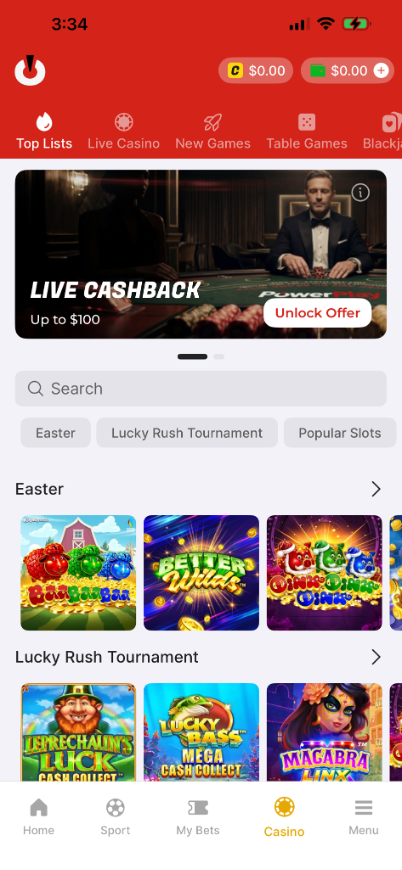 PowerPlay mobile app Top lists page