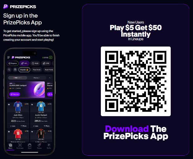 PrizePicks sign up welcome offer - Play $5 Get $50 Instantly in Lineups