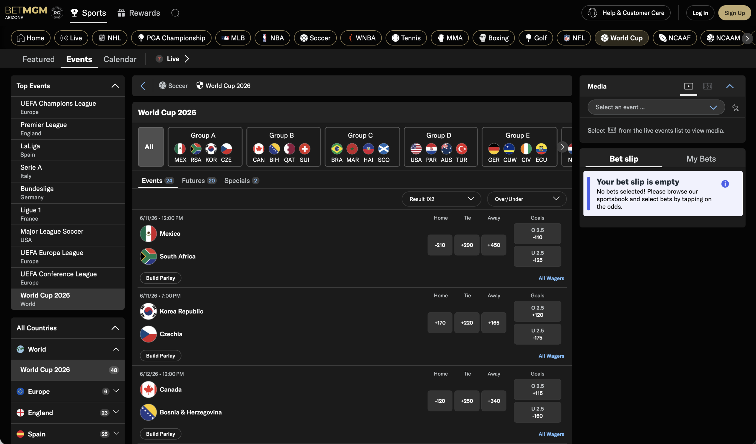 BetMGM Sportsbook world cup odds