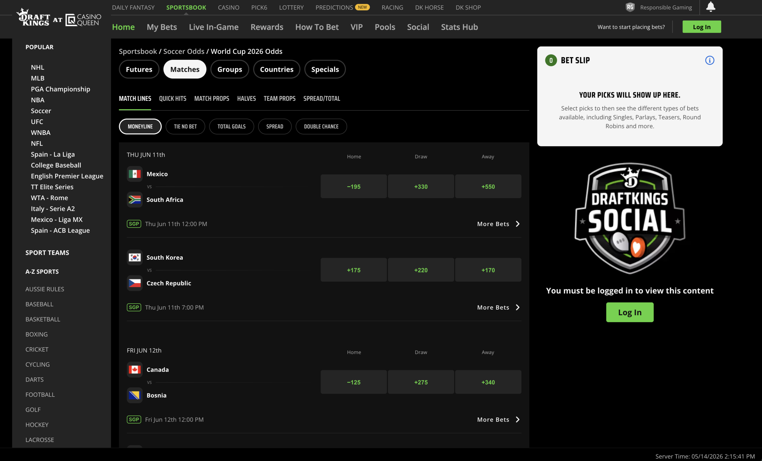DraftKings Sportsbook World Cup Odds