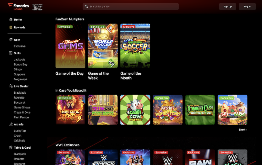 Fanatics Online Casino Desktop