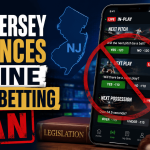 New Jersey advances online microbetting ban - phone showing microbets with a no sign over it with New Jersey capitol and flag at the back