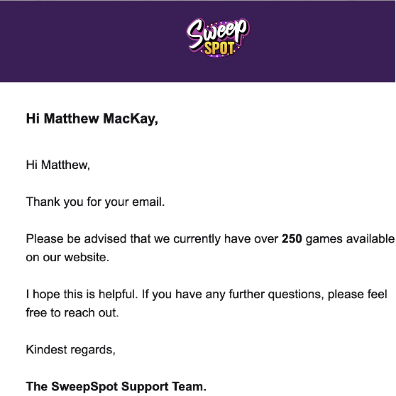 sweepspot customer service