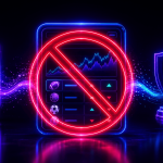 Neon-style graphic illustrating sports betting restrictions or regulatory challenges. At the center, a digital sports betting interface displaying market charts and betting options for football, basketball, soccer, and baseball is covered by a large red prohibition symbol. On the left, an outline of the state of Nevada glows in blue and purple. On the right, a judge’s gavel appears in front of a shield and legal document, symbolizing regulation, compliance, or legal action. Blue and purple energy streams connect the elements against a dark background, emphasizing the intersection of sports wagering, state oversight, and gaming law.