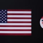 2026 American Midterm Elections sign in front of US flag