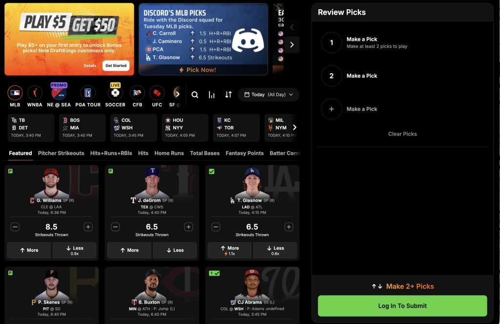 DraftKings Pick6 Homepage Screenshot