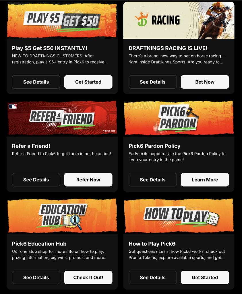 DraftKings Pick6 Promos for Existing Users