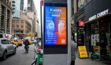 Kalshi ad promoting their service for betting in the NYC Mayoral election in New York