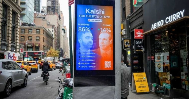 Kalshi ad promoting their service for betting in the NYC Mayoral election in New York