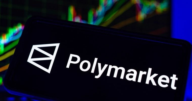 Polymarket Logo on Screen on Computer CPU Stock Chart Trends