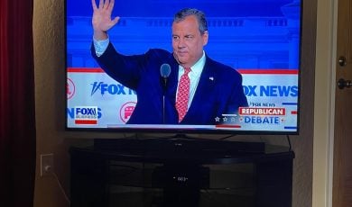 Chris Christie on the Fox News Republican Debate, shown in a television