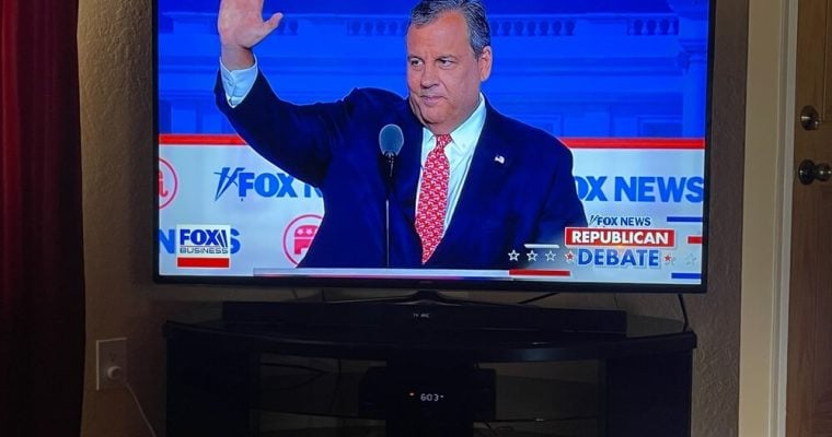 Chris Christie on the Fox News Republican Debate, shown in a television