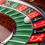 Close up roulette wheel white ball